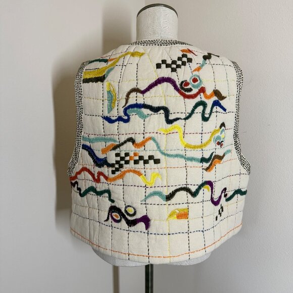 Toast Hand Embroidered Abstract Gilet Vest Womens Size XL Artisan Cotton Muslin - Picture 14 of 15